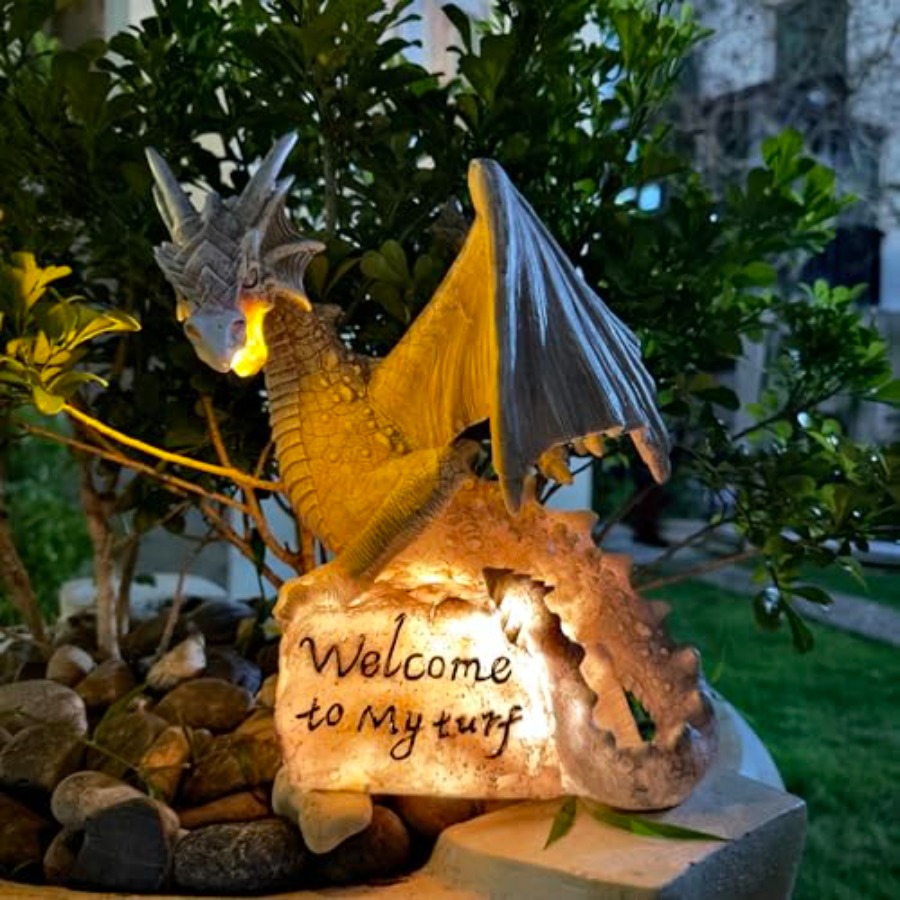 Renewable Energy Solar - Garden Large Dragon Statue Solar Powered