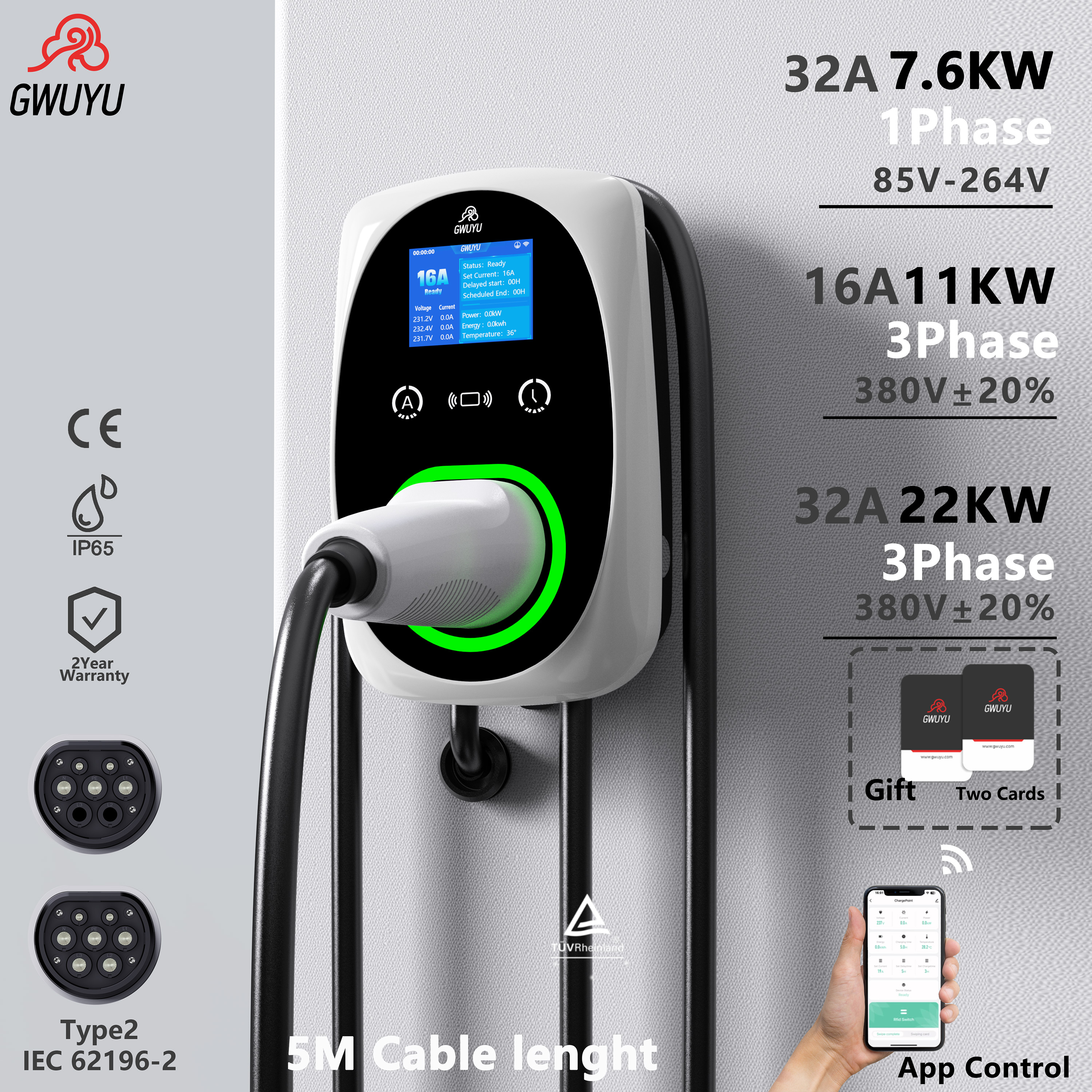 GWUYU EV Charger 32A 7.6KW Ele - Ev Charger Wallbox บทวิจารณ์และราคา